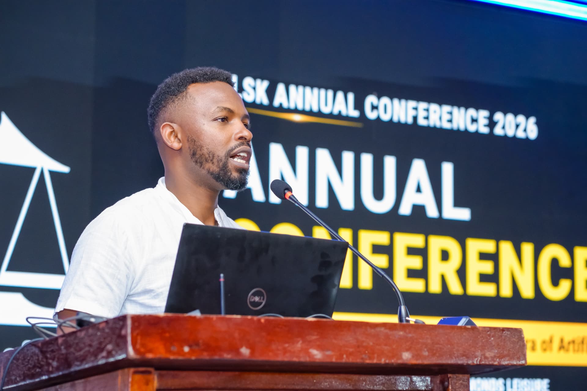 Newton Gichuru speaking on artificial intelligence at the LSK Annual Conference 2026